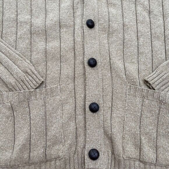 Oscar De La Renta Mens Button Down Sweater Cardigan Light Brown XL V Neck - Picture 4 of 6